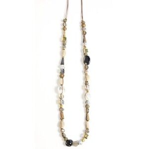 Extra long boho necklace adjustable beaded brass rope glass stones NWT retro